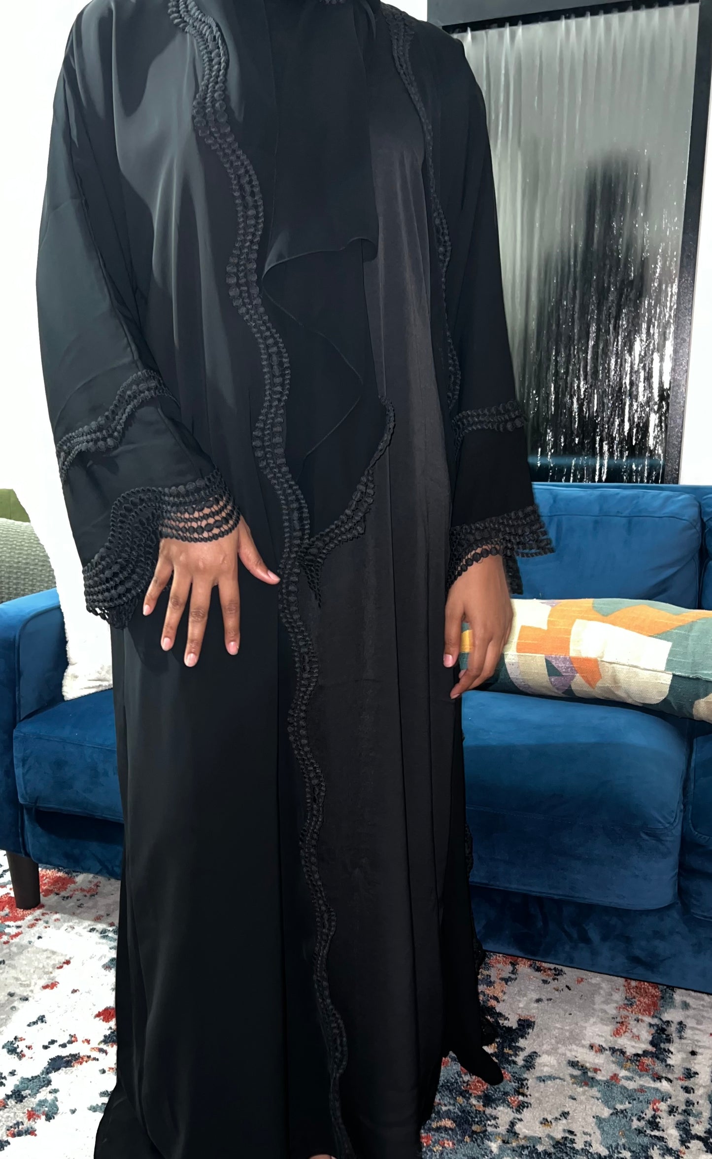 Blk Wave Abaya Set