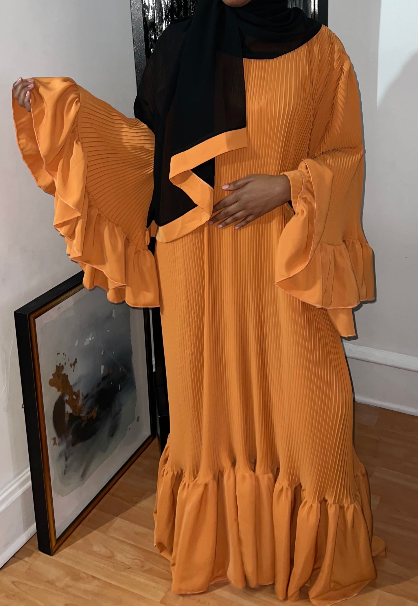 Orange Pleated Abaya