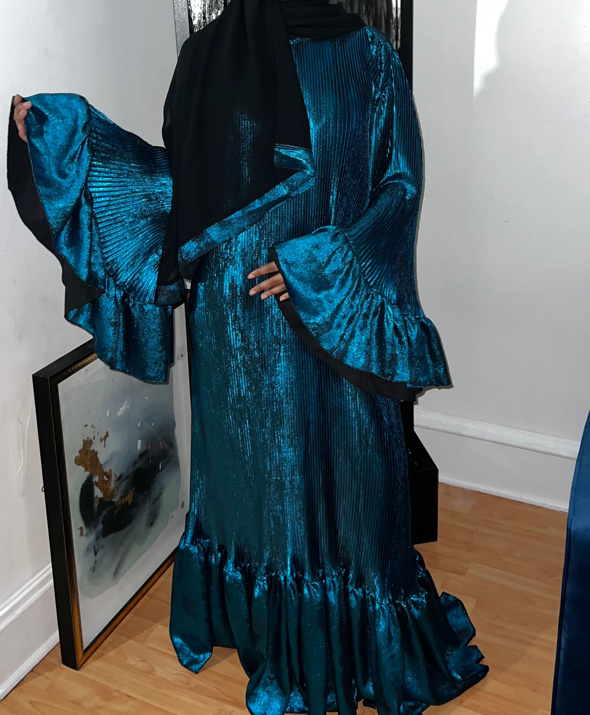 Blue Pleated Abaya