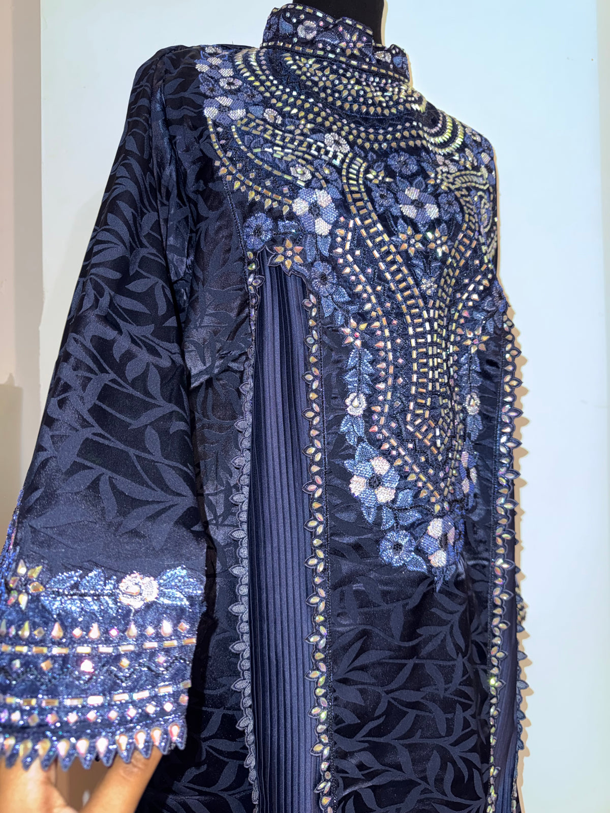 Navy Blue Pleats Mukhawar